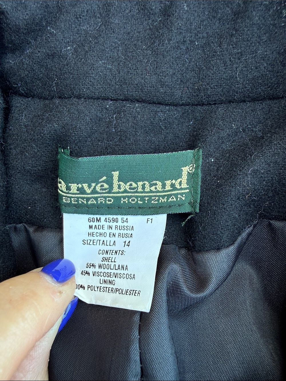 Harve Benard Long Black Trench Coat 14 XL wool blend lined Mary Poppins - Picture 9 of 11